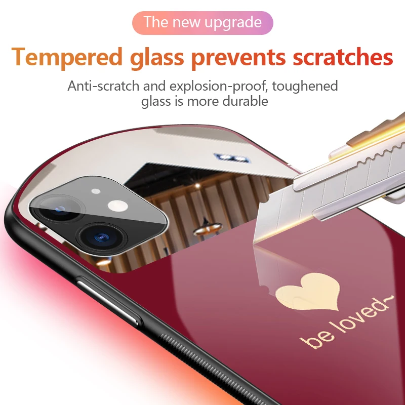 Luxury Cute Oval Heart-shaped Tempered Glass Phone Case For iPhone 14 13 12 11 Pro Max XS XR X SE 8 7 Plus Mirror Lanyard Cover