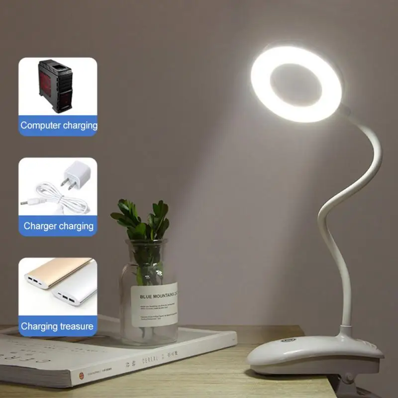 

1PC 8W Clip Rechargeable LED Eye Protection Reading Ring Table Lamp Bedroom Children Learning Students Touch Table Light