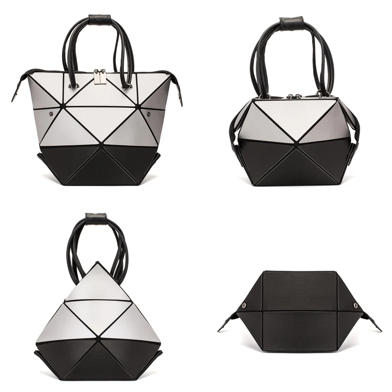 woman folding changing color handbags rhombus geometric shoulder bags ladies fashion tote bags teenage zipper feature bag free global shipping
