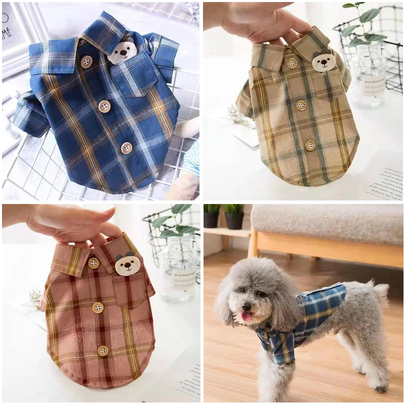 

Осенняя женская рубашка в клетку для кошек и собак, милый Карманный медведь для маленьких собак, щенков, Костюм Тедди, померанский чихуахуа, ...