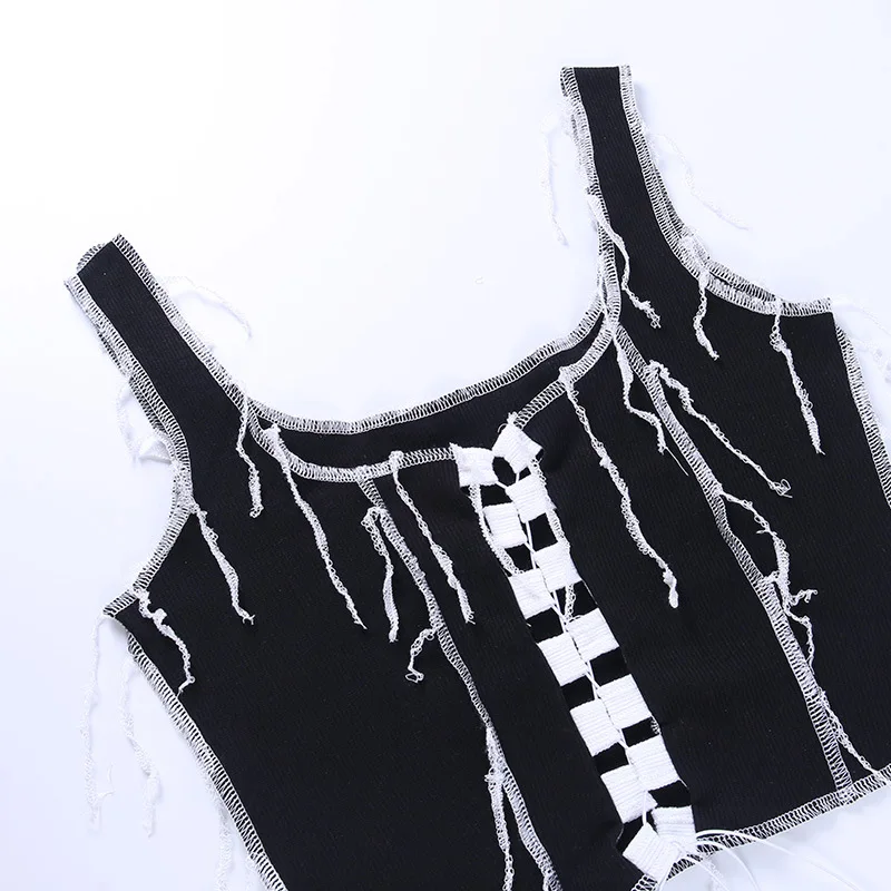 

Hjwsfdcai Contrast Color Straps Vest Hollow Out Sexy Fashion Tank Top Cross Strap Street Style Top Women's Underwear Tops