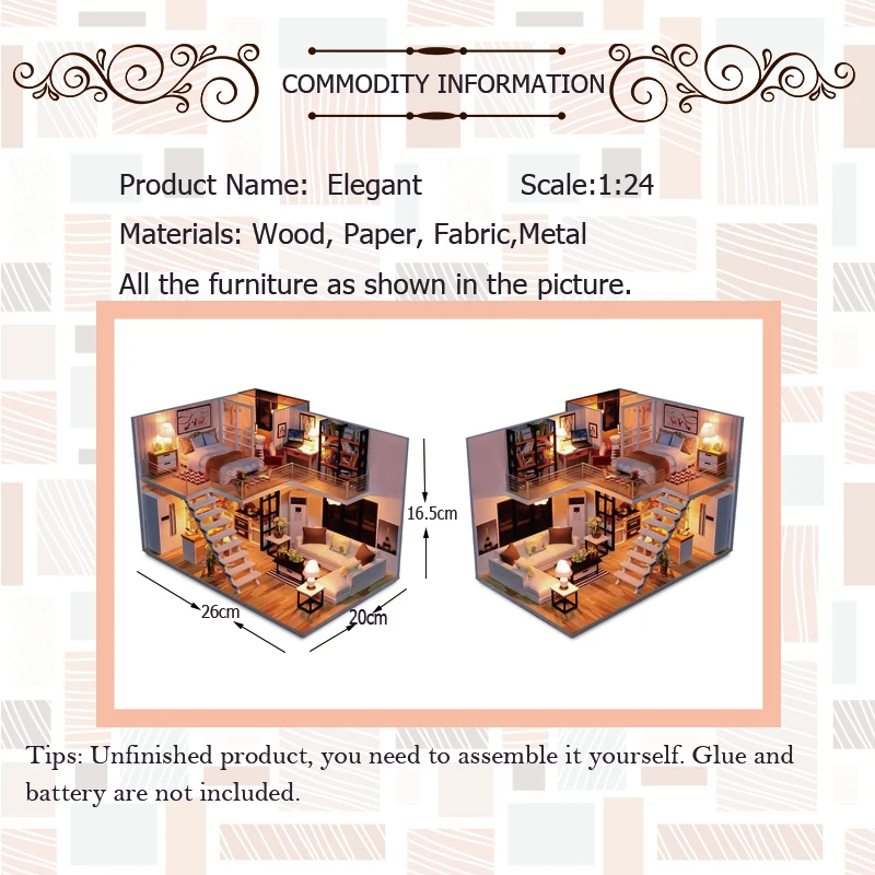

Assemble DIY Wooden House Dollhouse Kit Wooden Miniature Doll Houses Miniature Dollhouse Toys With Furniture LED Lights Gift
