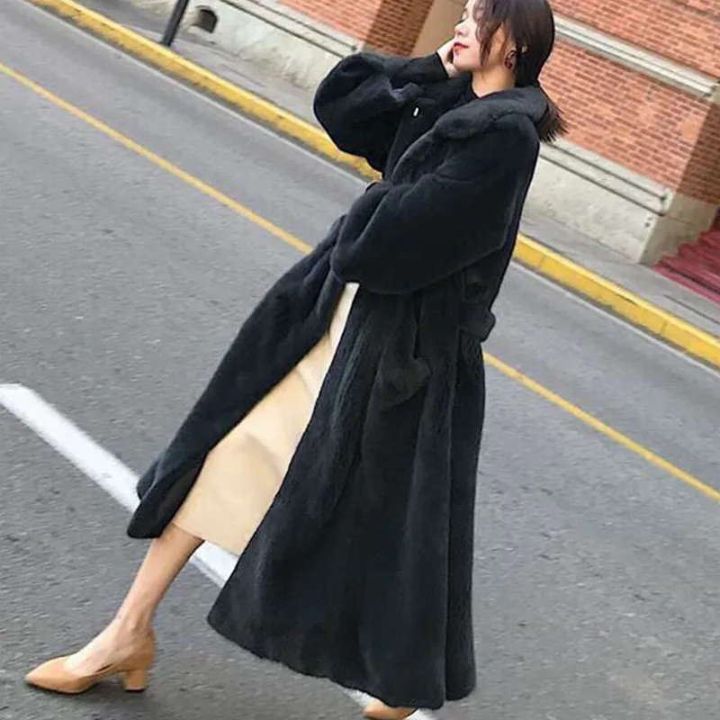 

2019 new coat female winter suede fur loose large size fat mm100 kg long velvet mink