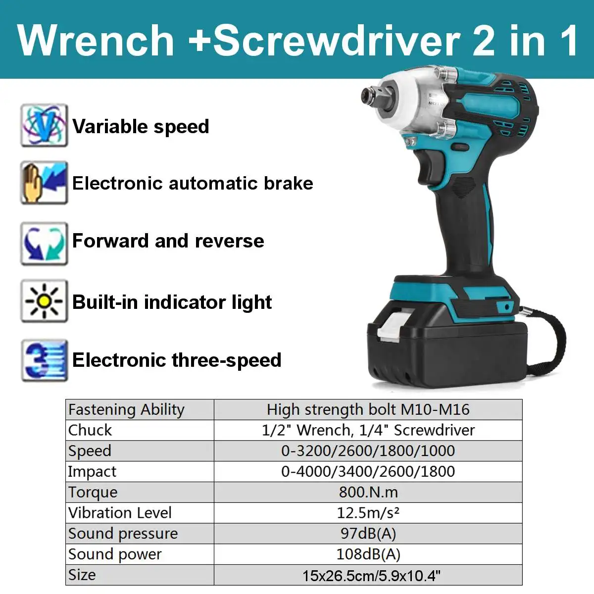 2 in 1 800N.m Electric brushless Cordless wrench 1/2 screwdriver 1/4 Torque Impact drill 18V Battery drillpro power tool | Инструменты