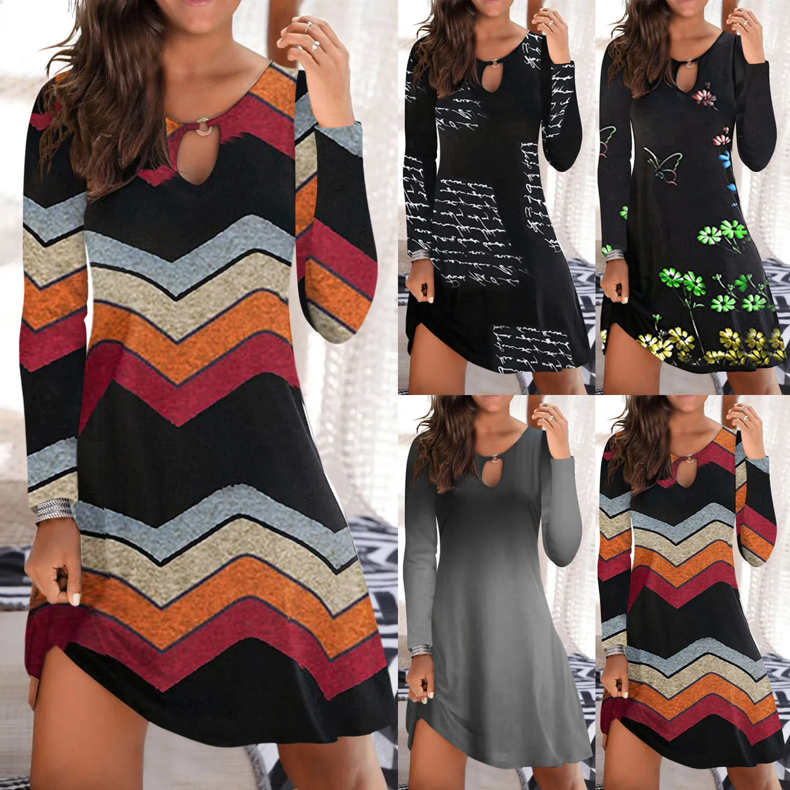 

Sexy Hollow out Letter print Dress Women Long Sleeve O Neck Streetwear Beach Holiday Dress Female Loose Casual Mini Dress Vestid
