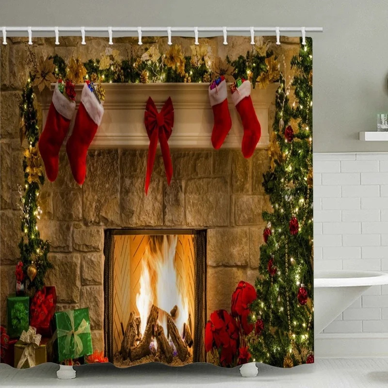 

Christmas Shower Curtains Printing Bathroom Waterproof Polyester Shower Curtain Set Festive Party Decoration Curtains 2022