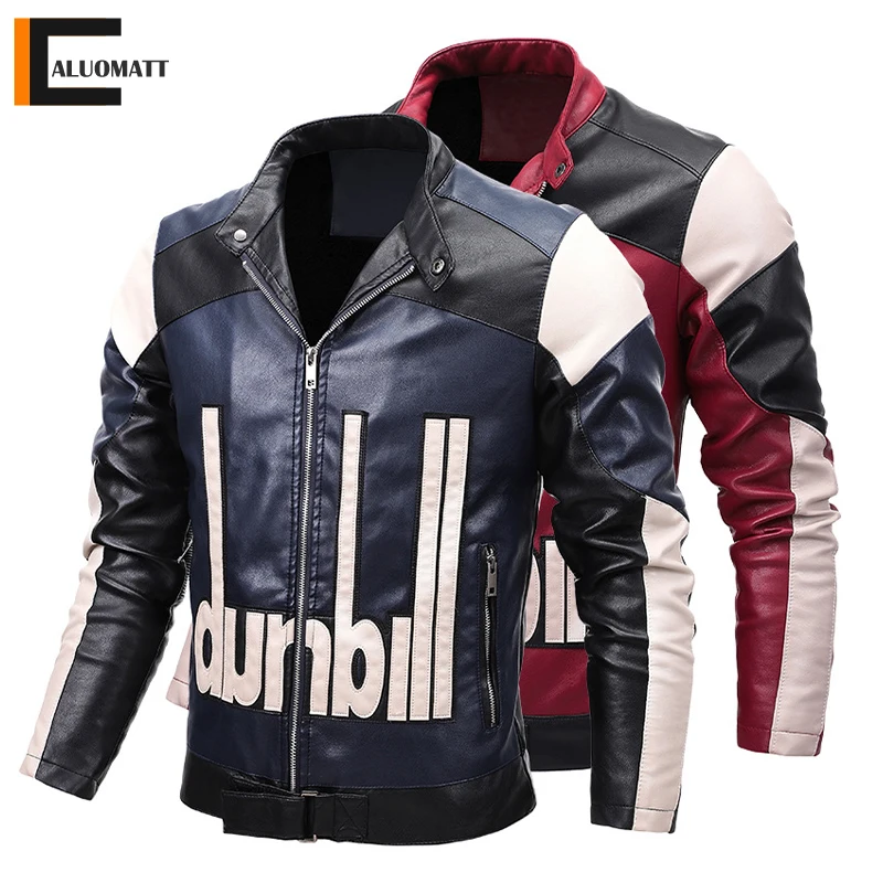 

Men Motorcycle leather jacket 2021 spring autumn new Male casual fashion Biker zipper design Men's PU patchwork jacket coat