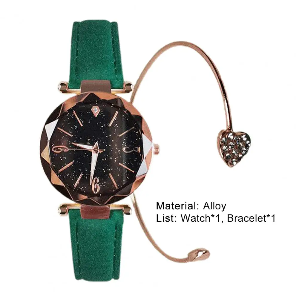 

2Pcs/Set Women Starry Sky Round Dial Alloy Quartz Movement Bangle Watch Wristwatch for Office Relogio Feminino Montre Femme