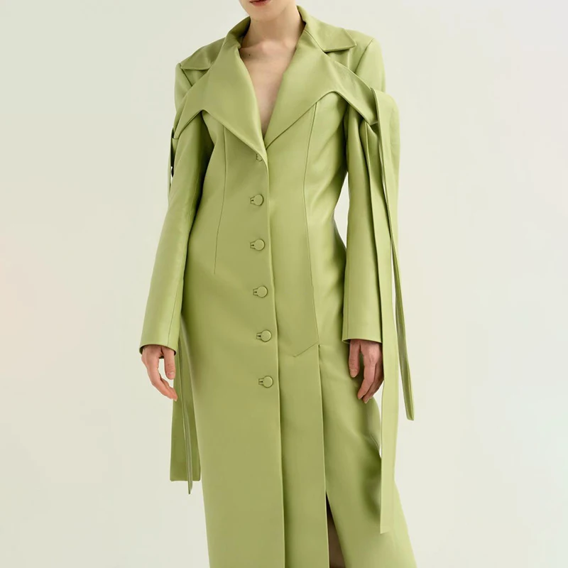 Платье на шнуровке из искусственной кожи женские пальто с длинными рукавами