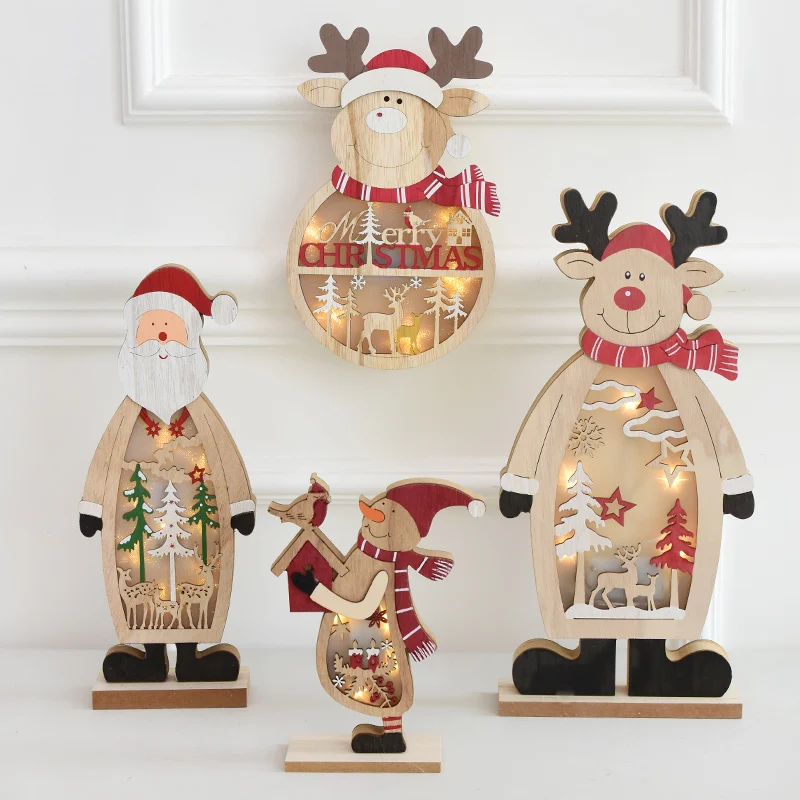 Скандинавском стиле деревянные рождественские настольные декорации светящиеся