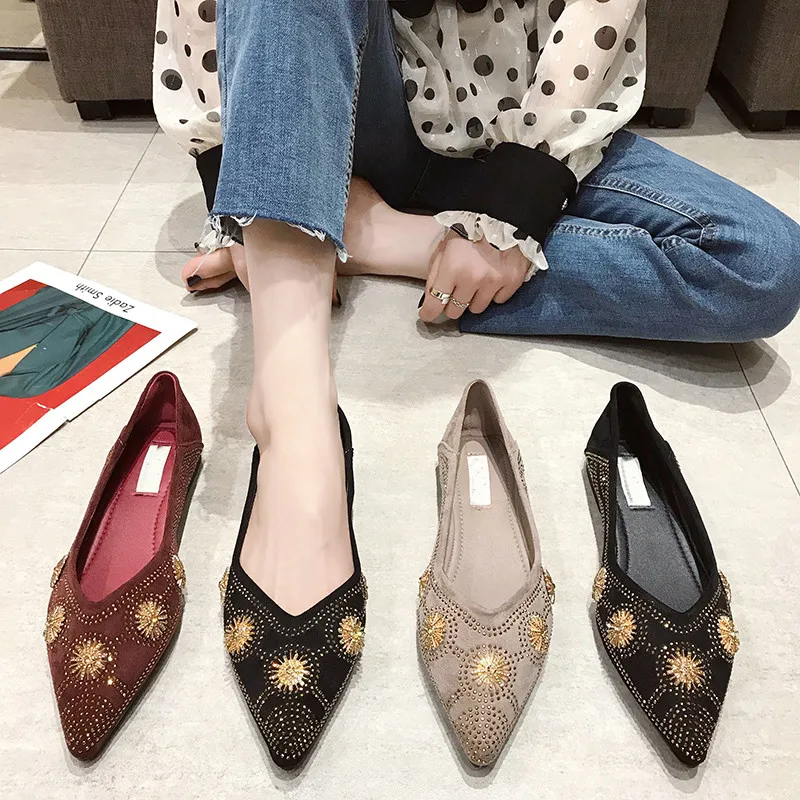 Женские сетчатые туфли на плоской подошве с острым носком и стразами|Обувь без