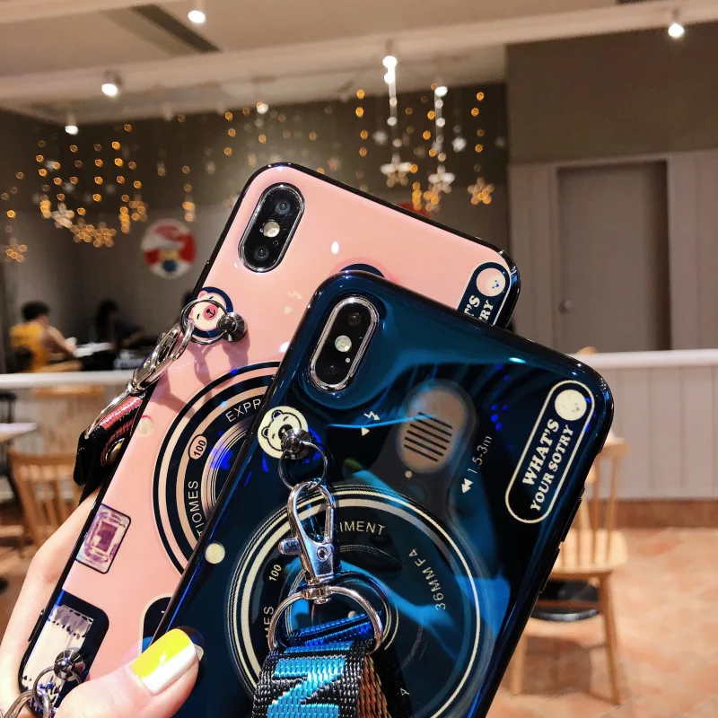 Vintage Cartoon Case with Straps for iPhone 6 6s plus 7 8 Blue Ray Cover x xs max xr Soft Lanyard | Мобильные телефоны и