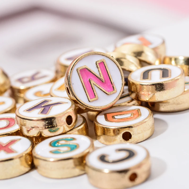 

100pcs Alphabet Letter Double Face Enamel Charms Gold Color 8mm Pendants Jewelry Making Handmade Craft Accessories(Random Lette)