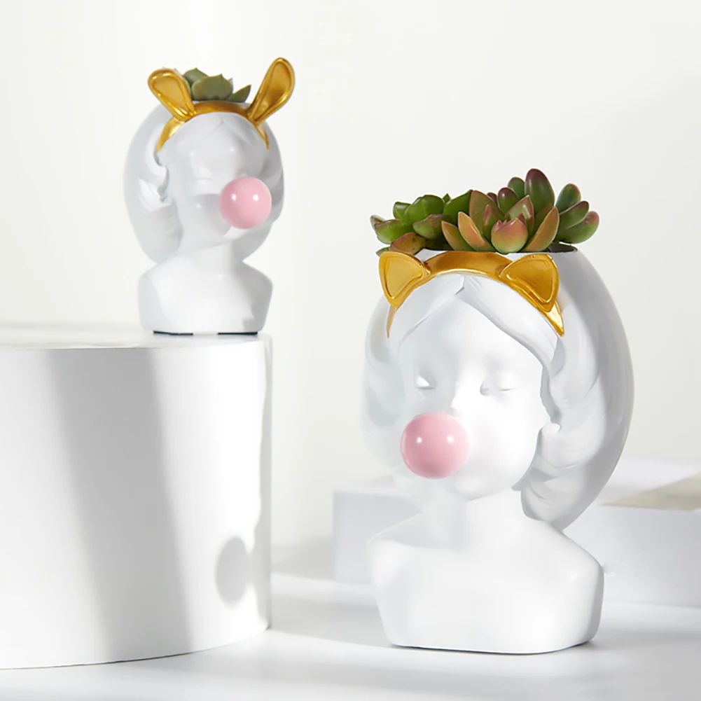 

Nordic Style Flower Plant Pot Blowing Bubbles Succulent Plant Stand Character Statue Flower Vase For Home Decoration Ornaments