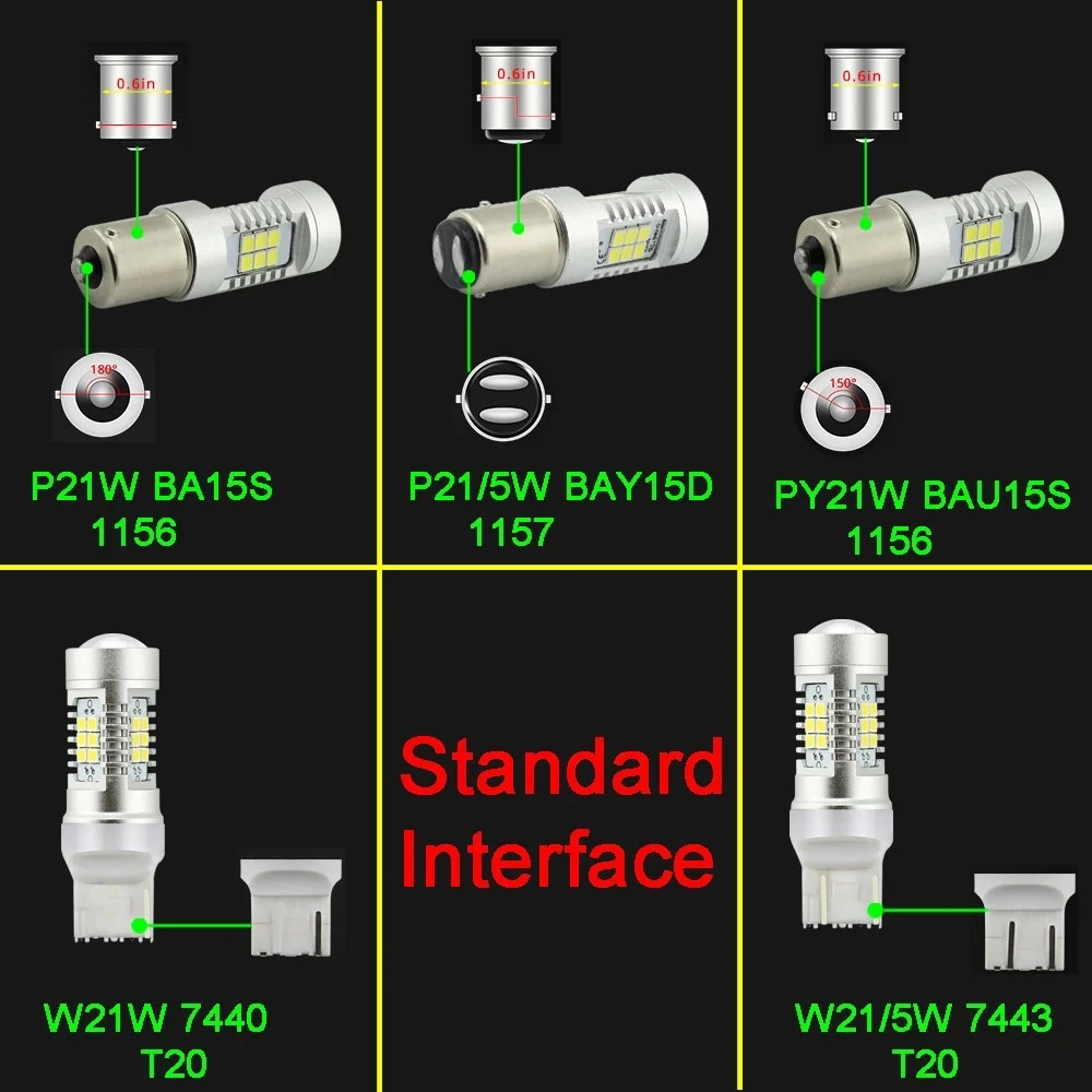 VANSSI 2Pcs 1156 Ba15s P21W Car LED Signal Lights Bau15s PY21W T20 W21W W21/5W 7440 7443 1157 Bulbs Lamp Bay15d Baz15d P21/5W - купить по