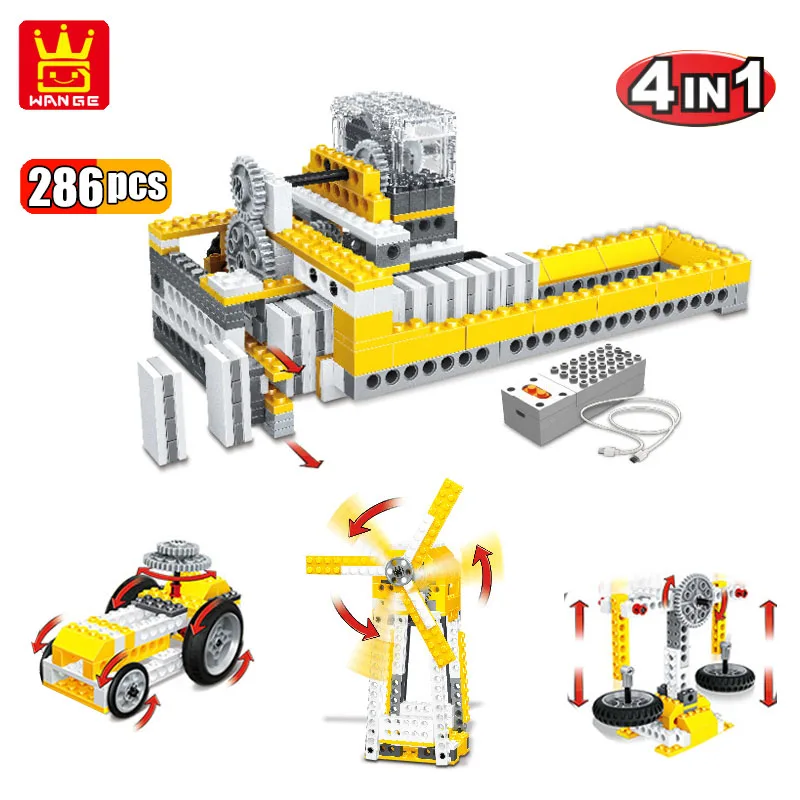 

WANGE 4IN1 Electronic High-Tech Power Machinery Building Blocks DIY Creative Assemble Bricks Educational Toys For Children Kids