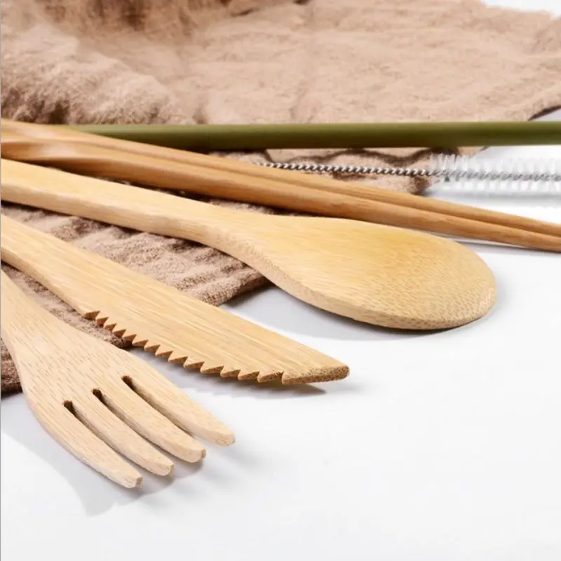 

Bamboo Travel Utensils Sustainable Bamboo Cutlery Set Reusable Knife,Fork,Spoon,Biodegradable Straws Chopsticks Zero Waste Wrap