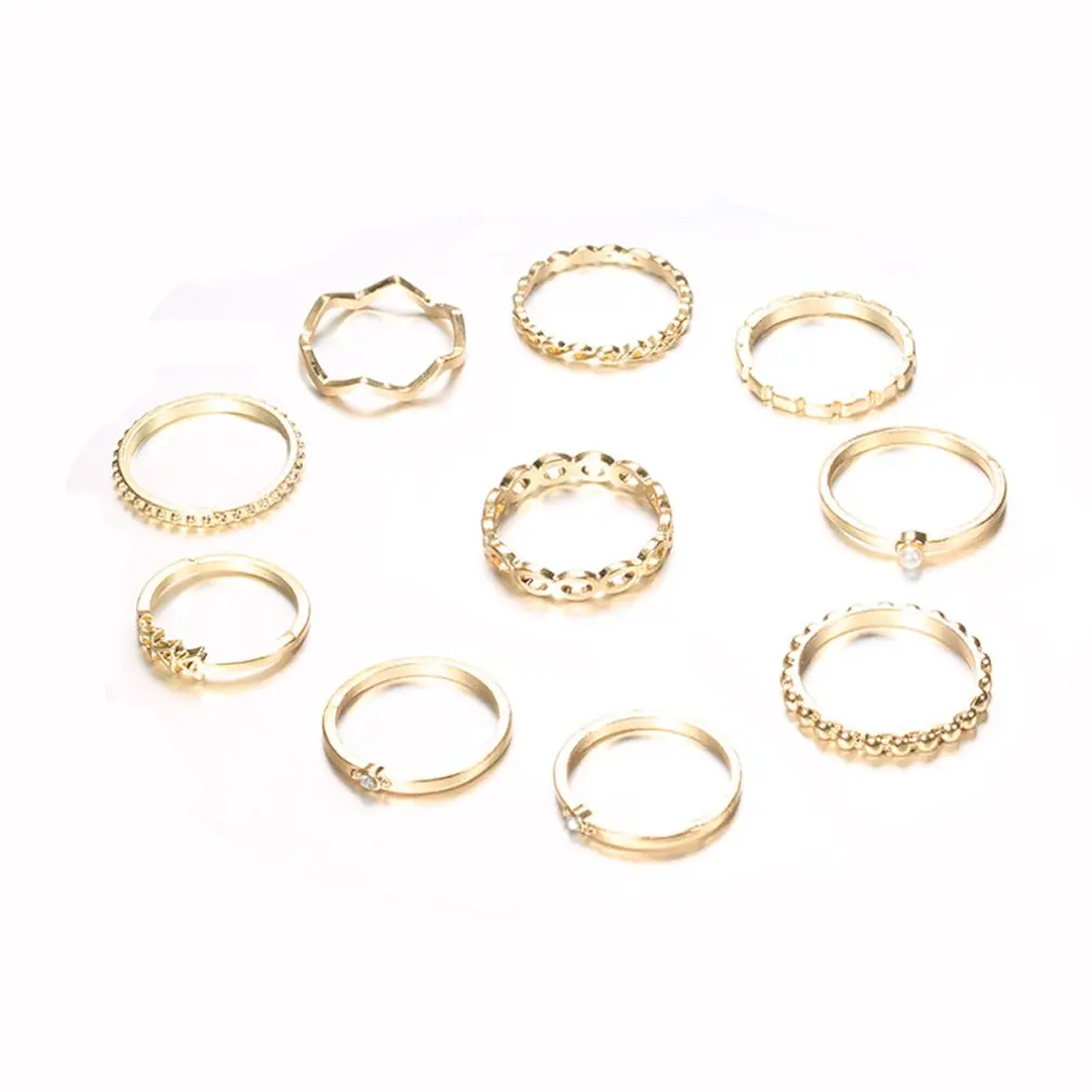 Wave Hollow Arrow Gear Pearl Ring 10 Piece Suit Professional Fashion Romantic Small Fresh Long-Lasting Use Durable | Украшения и