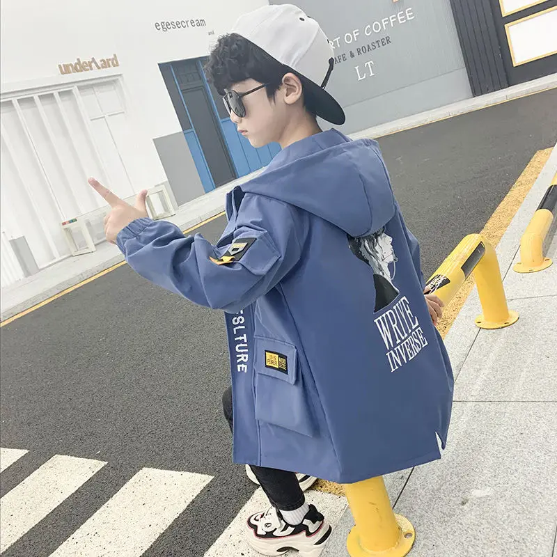 

2022 Children Boys New Fshion Windbreaker Hooded Jackets Spring Kids Coats Jackets For Boys Teenage Outfit 5 6 7 8 10 12 Year