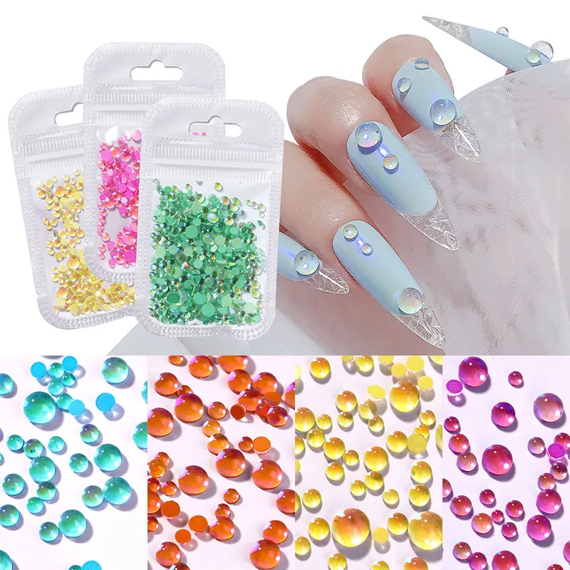 

300 Pcs/Bag Aurora Mixed Size Nail Rhinestones for Art Decoration Fashion Flat Bottom Nails Stickers for Manicure Accessories