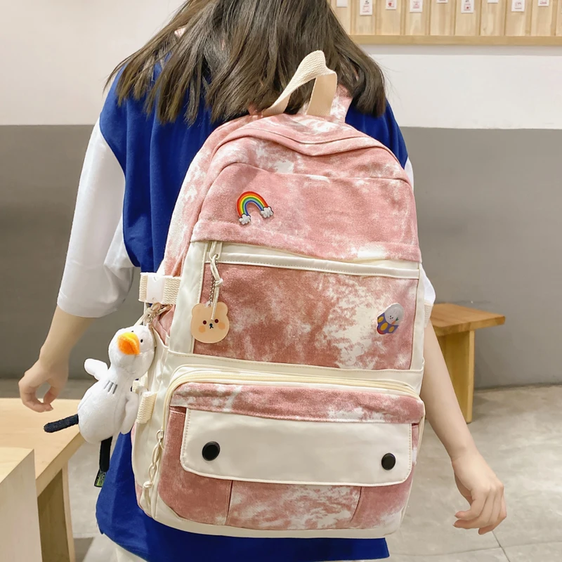 

Fashion Kawaii Backpack Women Large Travel Nylon Canvas Backpacks For Teenage Girls School Bag Cute College Student Bookbag