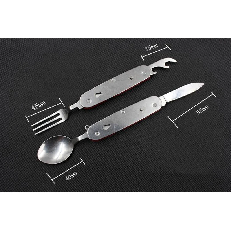 

4 in 1 Multifunctional Tableware Folding Stainless Steel Spoon Fork Cutter Bottle Opener for Camping YA88