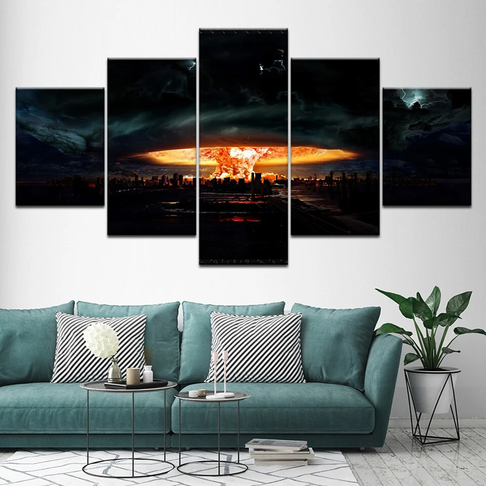 

5 Pieces Wall Art Canvas Painting Bomb Mushroom Cloud Poster Modern Living Room Bedroom Modular Pictures Home Decoration