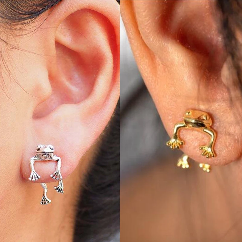 

2021 Fashion Unique Frog Earrings for Women Egirl Animal Gothic Stud Earrings Piercing Female Retro Punk Unusual Jewelry Brincos