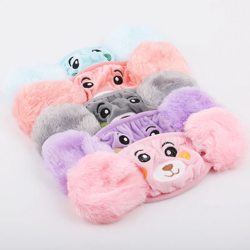 Модные зимние пылезащитные маски с мультяшным медведем ветрозащитные для ушей