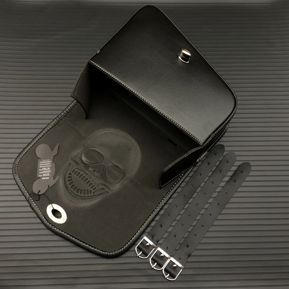 Мотоцикл инструмент череп логотип черный PU кожа седло сумки левая + правая