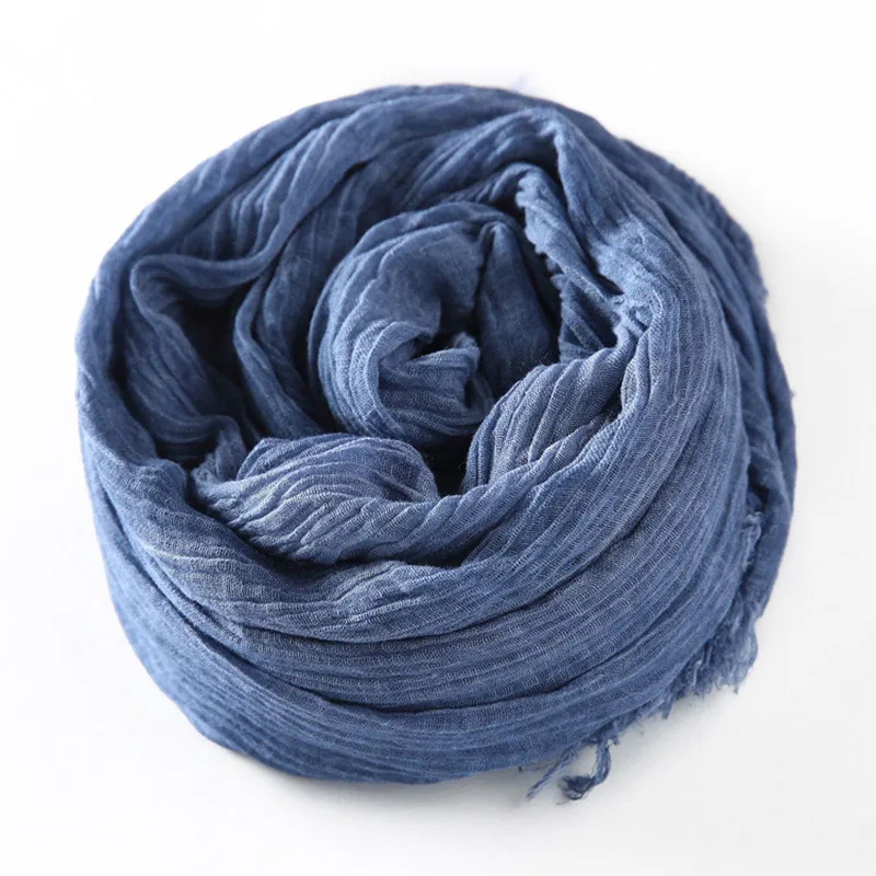 Теплый осенне зимний хлопковый мужской складчатый женский шарф однотонный