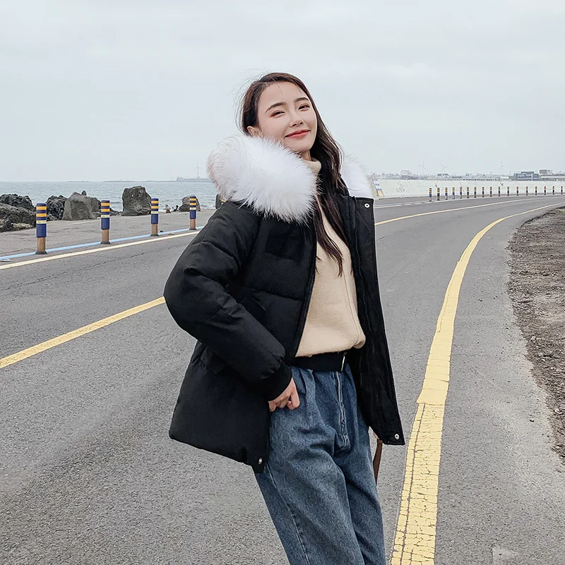 JOJX 2019 новый тонкий большой меховой воротник зимняя куртка для женщин с капюшоном