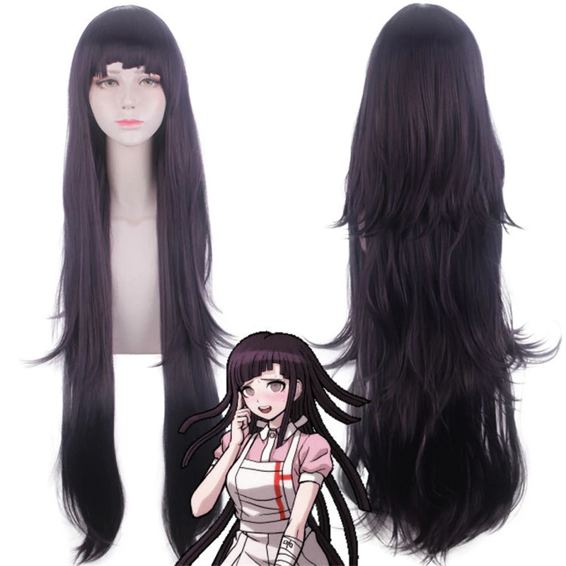 Длинный прямой парик черного фиолетового цветов Mikan Tsumiki из Danganronpa: Trigger Happy Havoc