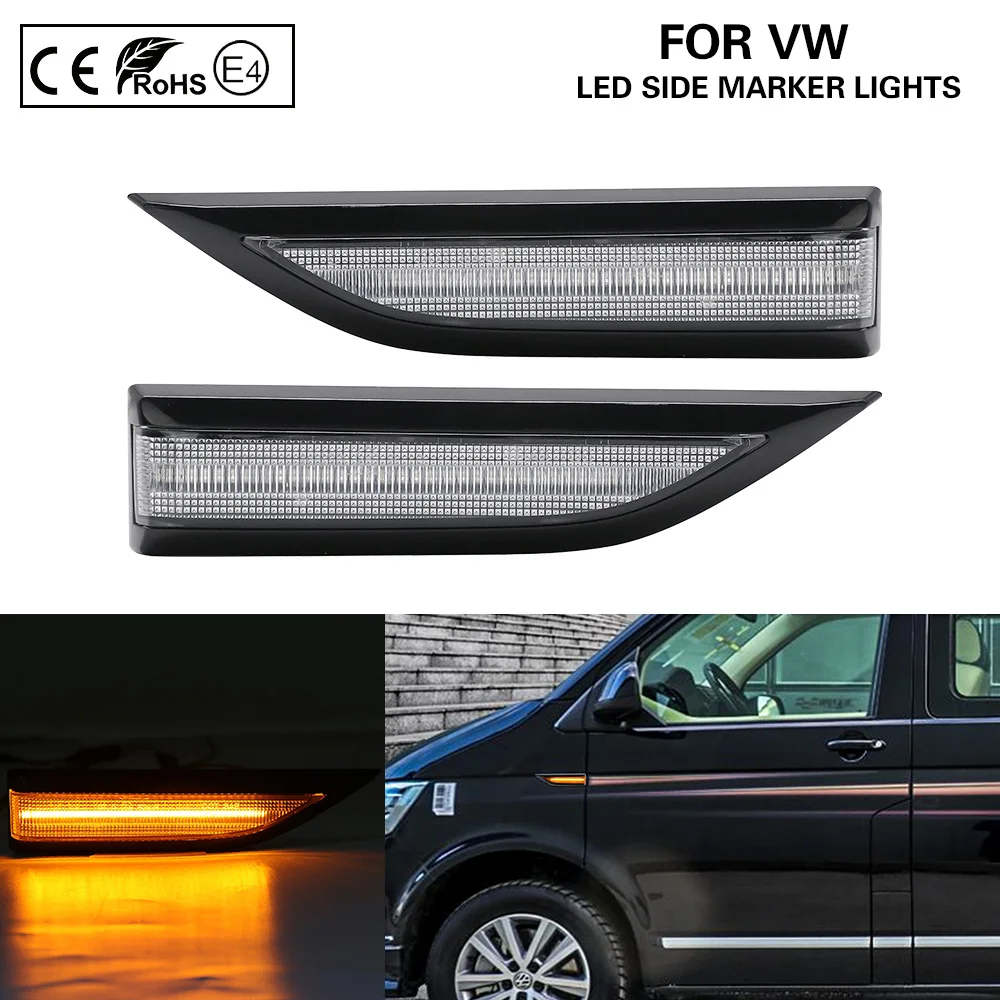 

2X Clear Amber Arrow LED Side Marker Lamp Turn Signal Indicator Repeater Light For VW T6 2015 2016 2017 2018 2019
