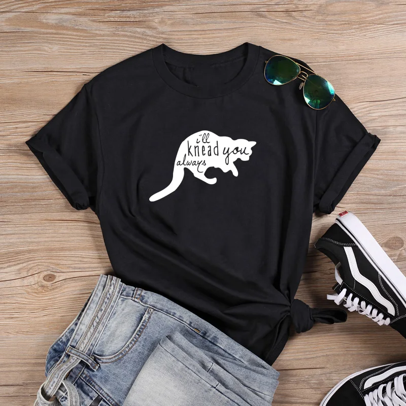 

Cat Shirt Printed Tee Shirt Femme O-neck Short Sleeve Cotton Tshirt Women Black White Summer Loose T Shirts for Women Tops