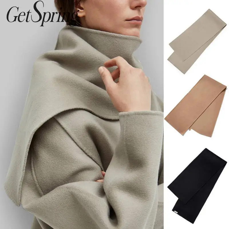 Женский двусторонний кашемировый шарф GetSpring черно серый теплый зима 2019|Женские