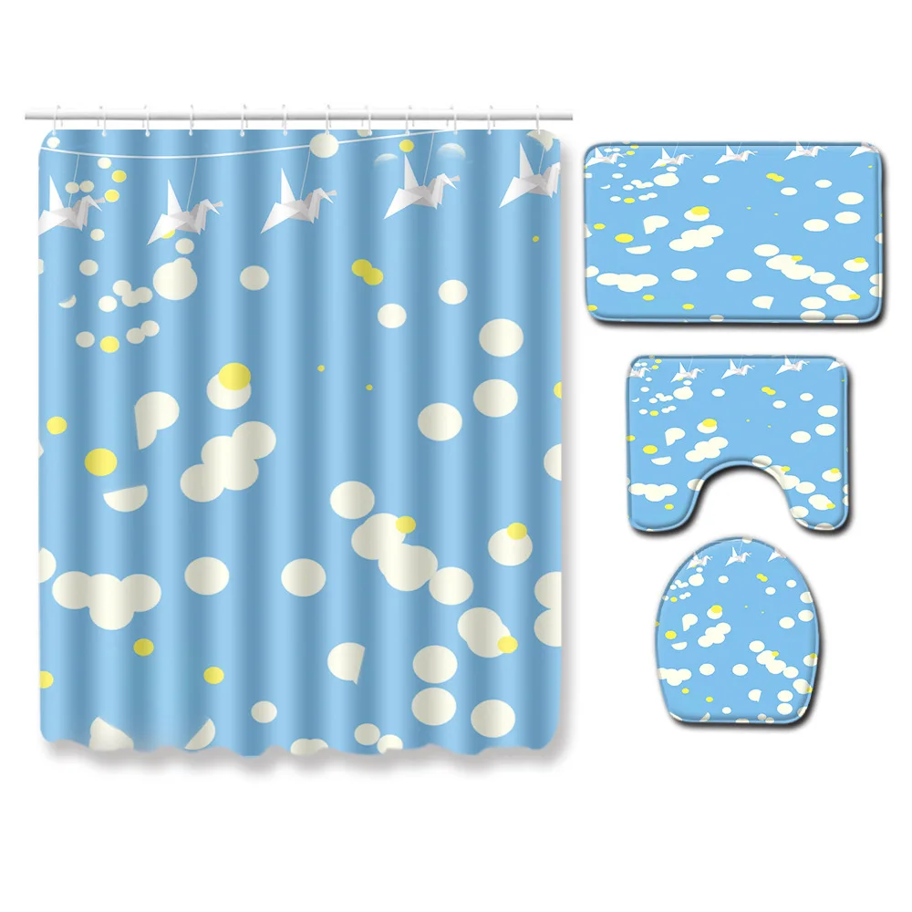 

Zeegle Washable Bath Mat Set with Shower Curtain Bathroom 4pcs Bath Mat Set Flannel Toilet Seat Cover Waterproof Shower Curtain