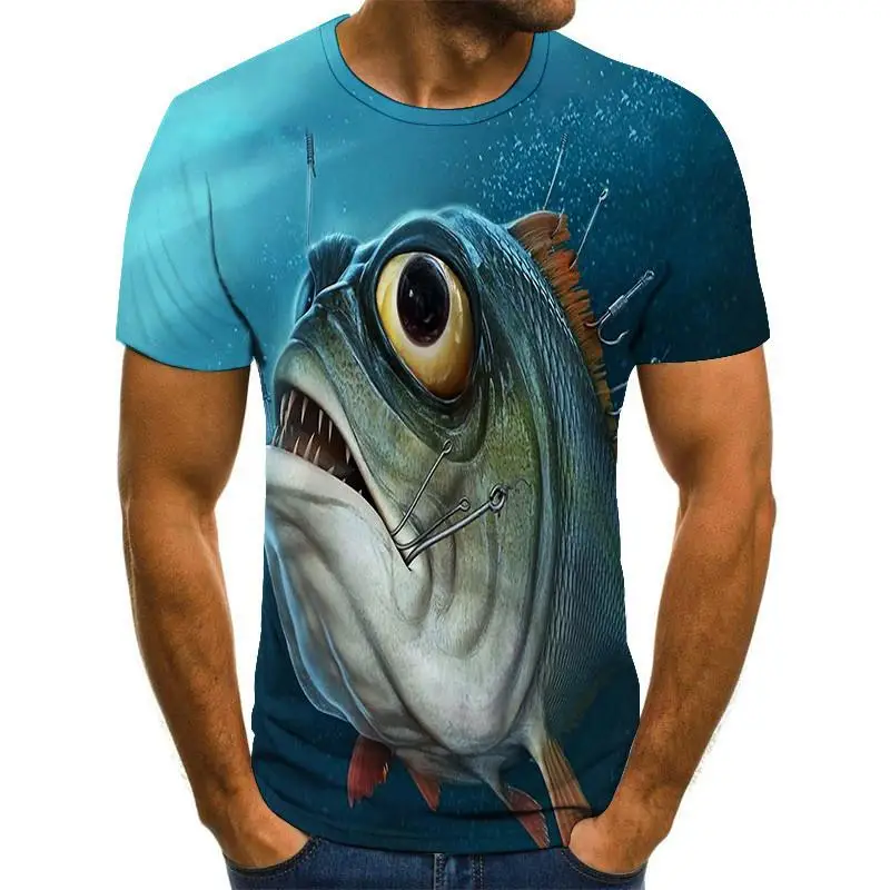 

2021 New summer 3D printed fish pattern men and women casual T-shirt Fashion trend youth cool men's t-shirt Hip hop short sleeve