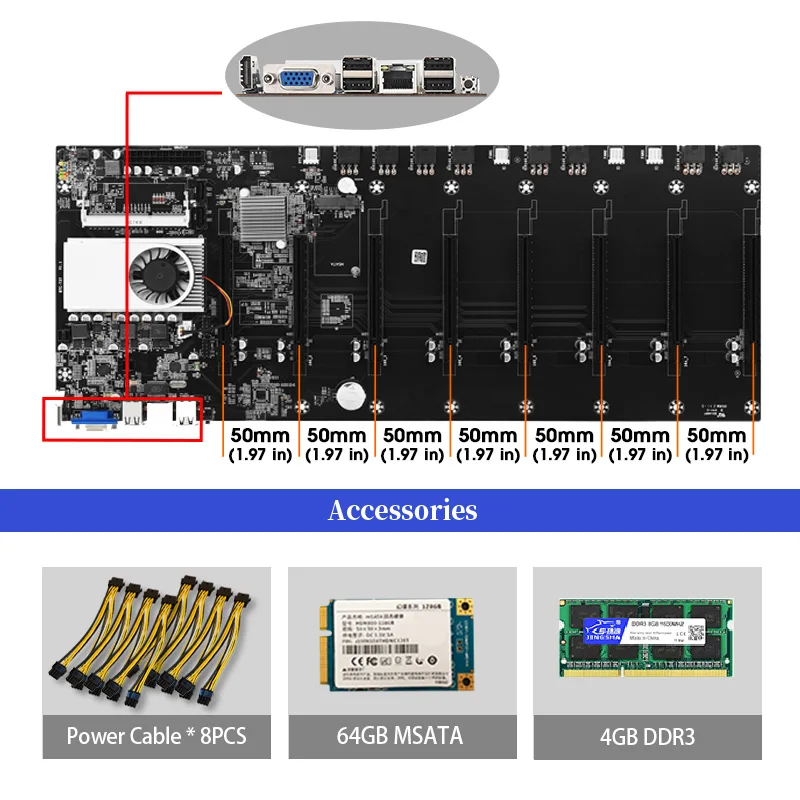 Набор материнской платы для майнинга материнская плата 8 GPU с процессором 4 ГБ RAM в