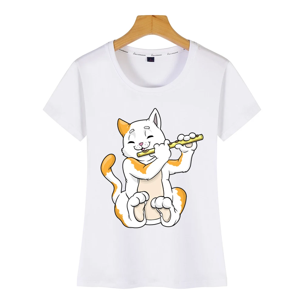 Женские топы футболки красивые женские с изображением кота флейты юмором