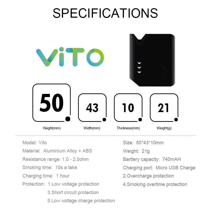 OCO VITO набор электронных сигарет Pod Vape комплект 740 мАч батарея подходит для
