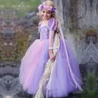 Летнее платье принцессы для девочек, с цветочным кружевом