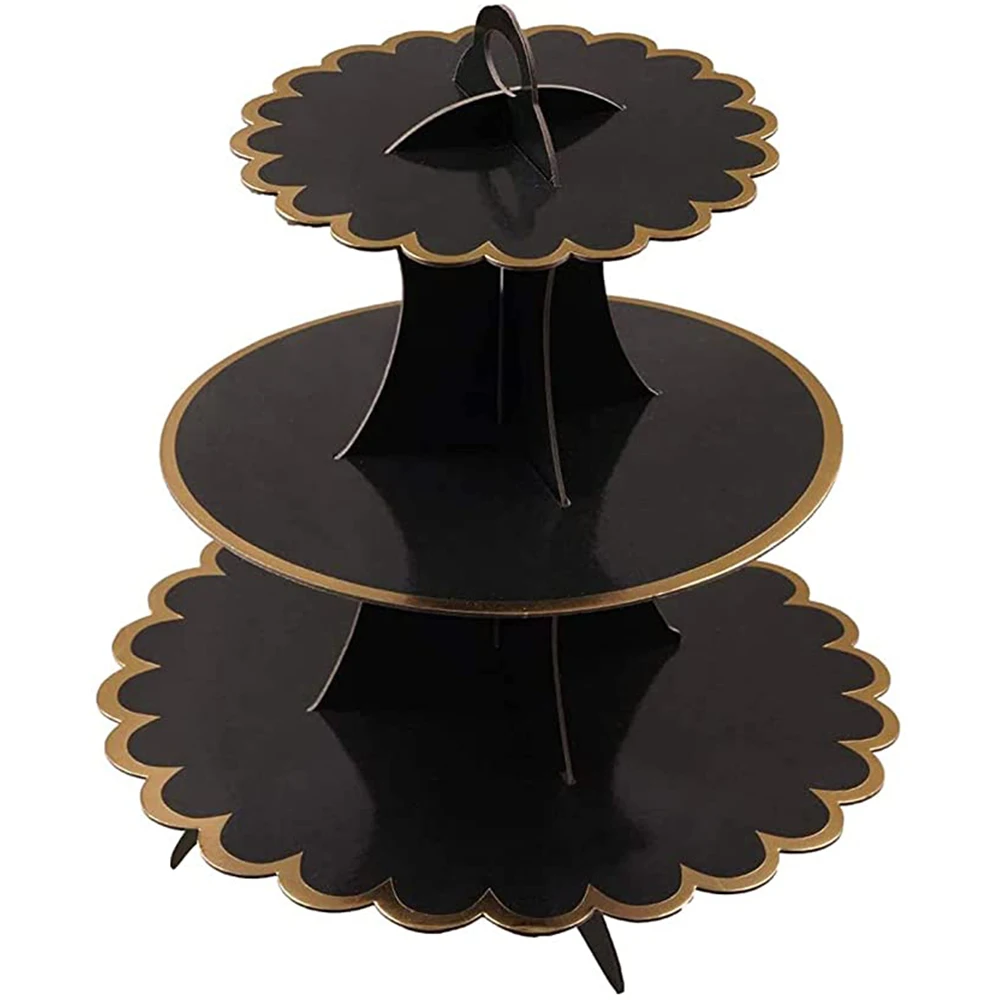

Black Cardboard Cake Stand Dessert Tower 3 Layers Can Hold 15 CupcakesPerfect For BoysBirthday Party Supplies