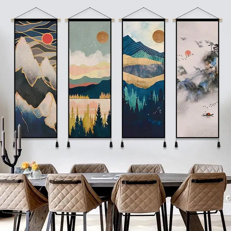 

Nordic Wall Art Canvas Pictures Landscape Hanging Painting Living Room Decor Art Posters Wooden Scroll Hanging Painting Tapestry