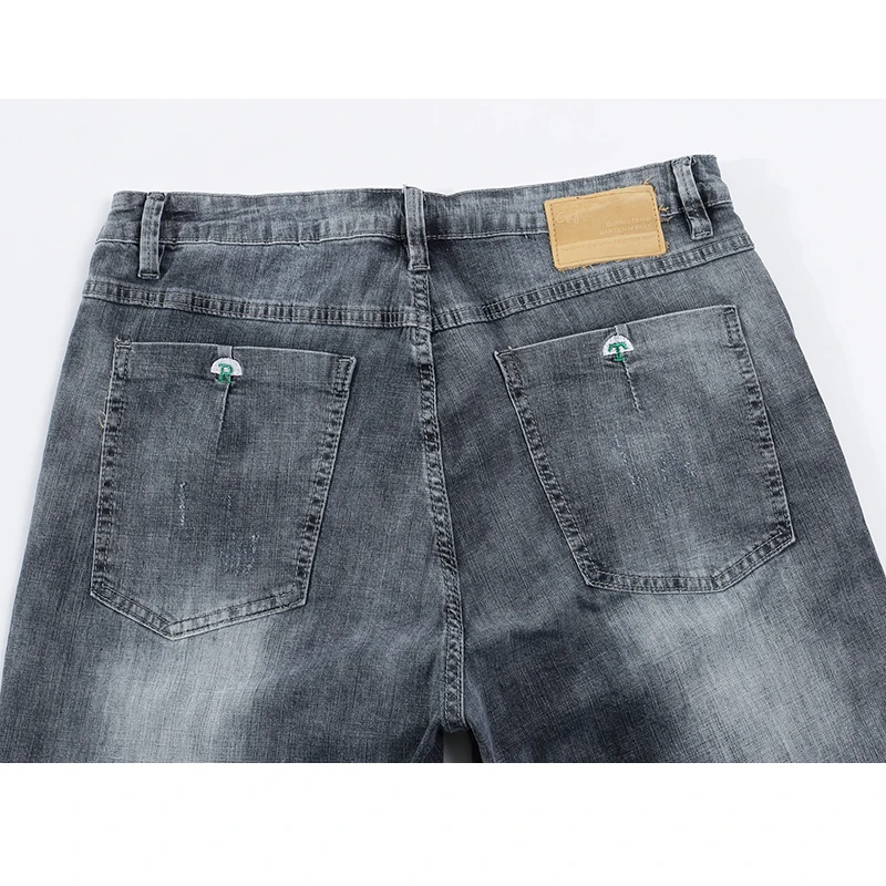 Мужские рваные джинсовые шорты KSTUN серые Эластичные зауженные из денима