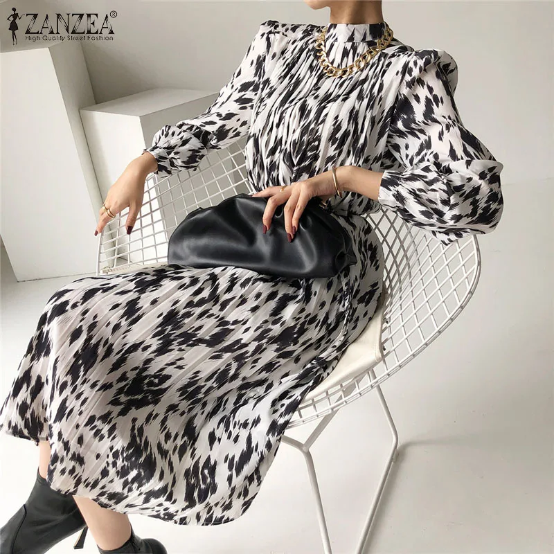 

Женские Элегантные вечерние сарафаны 2022 ZANZEA весеннее платье до середины икры с цветочным принтом повседневное винтажное плиссированное пл...