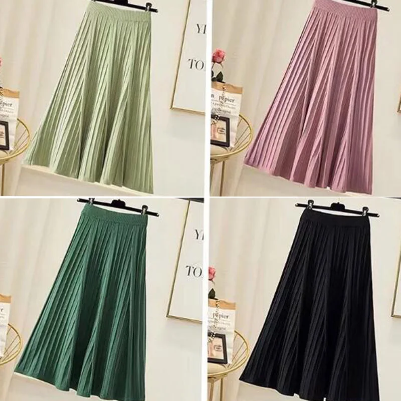

Pleated knit big swing skirt female autumn winter new high waist umbrella skirt a word skirt