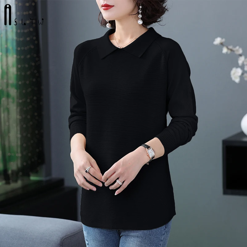 ASLTW женский свитер с отворотом Осень-зима модный однотонный джемпер длинным