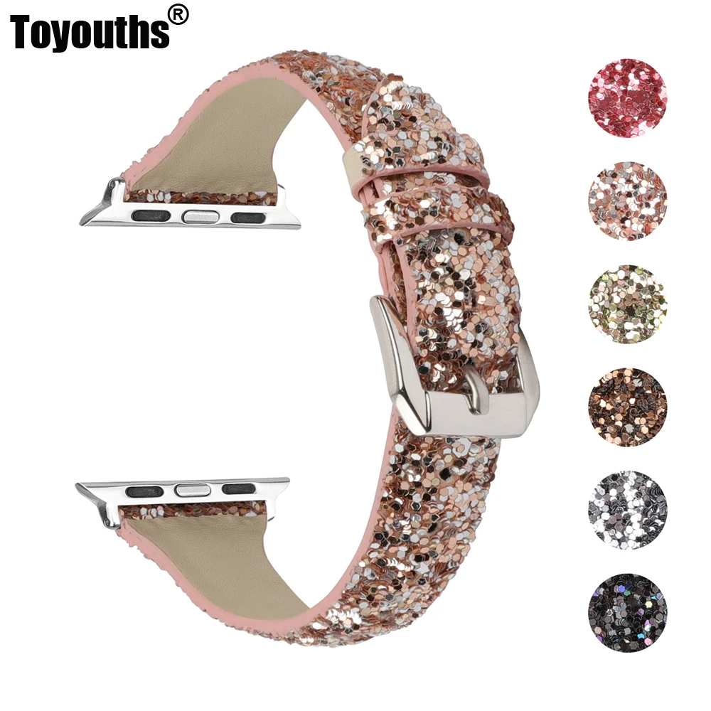 

Bling Glitter Leather Band for Apple Watch Strap 44mm 42mm Fashion Women 40mm 38mm Bracelet Strap for iWatch Series 5 4 3 2 1