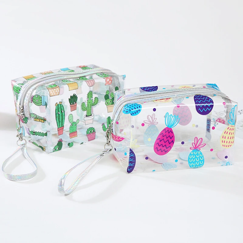 

Женские ПВХ кактус ананас для хранения косметики чехол милое пляжное моющийся Органайзер сумка Для женщин Путешествия прозрачный косметич...